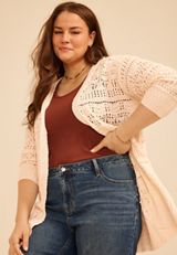 Plus Size Pointelle Open Front Duster Cardigan, C2789, small
