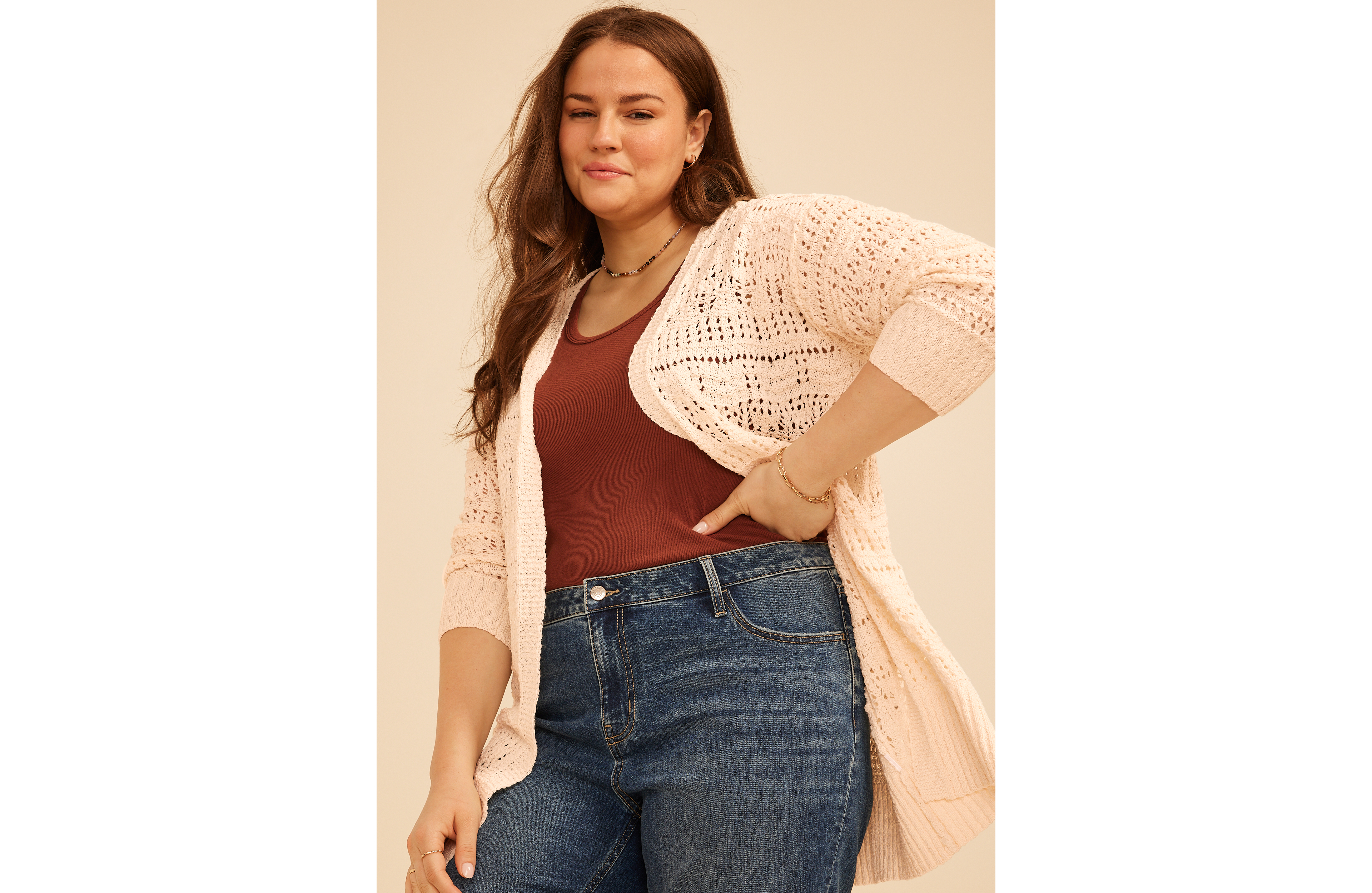 Plus Pointelle Open Front Duster Cardigan