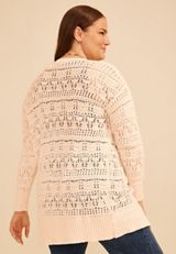 Plus Size Pointelle Open Front Duster Cardigan, C2789, small