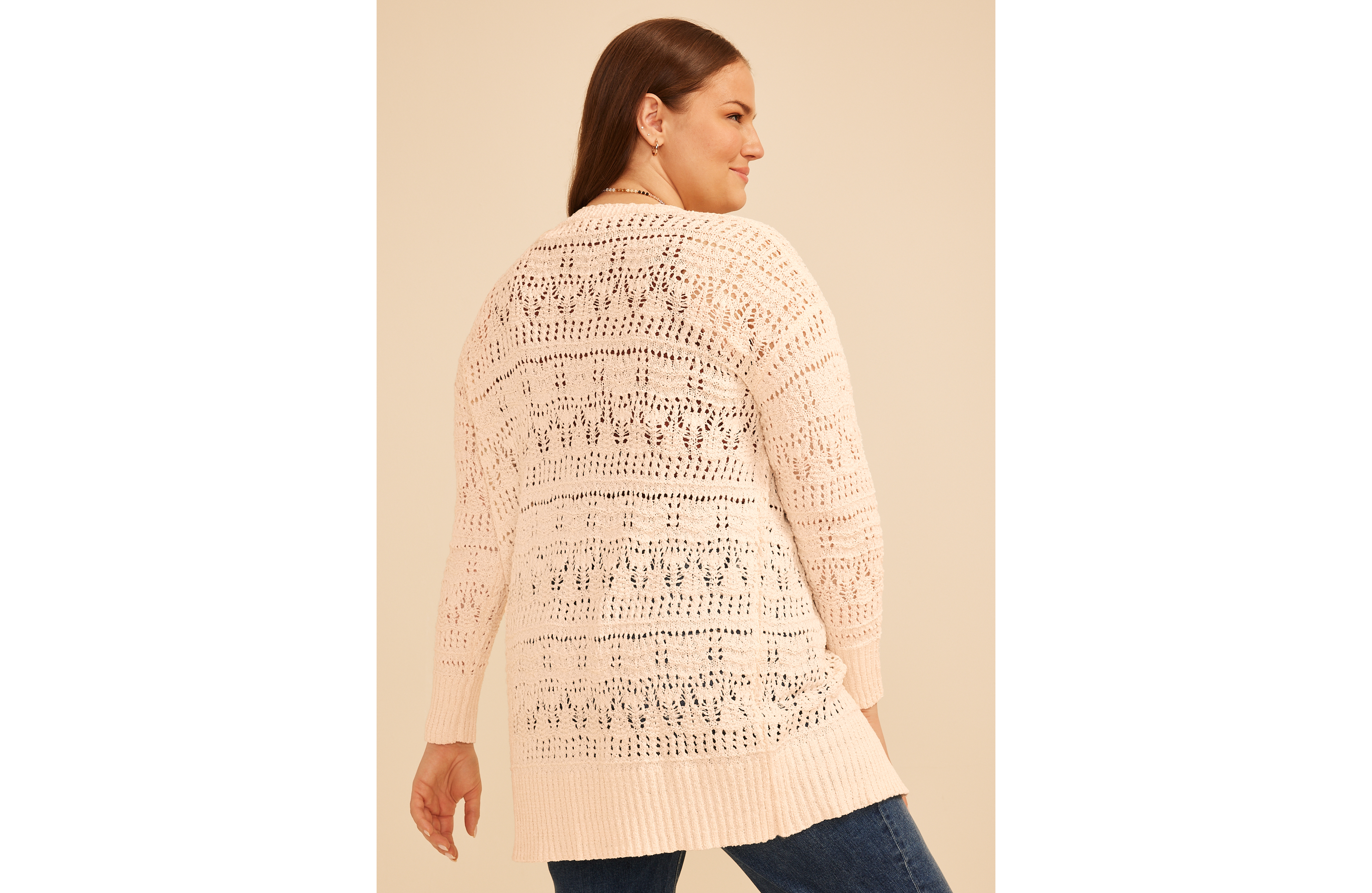 Plus Pointelle Open Front Duster Cardigan