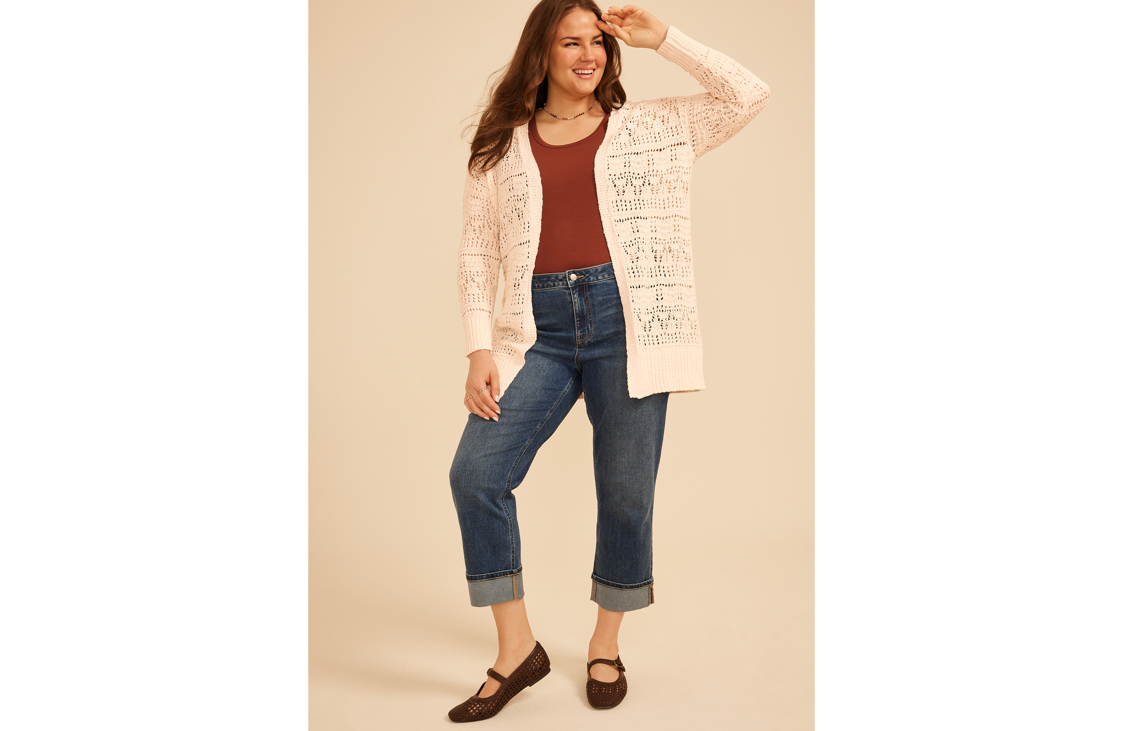 Plus Pointelle Open Front Duster Cardigan