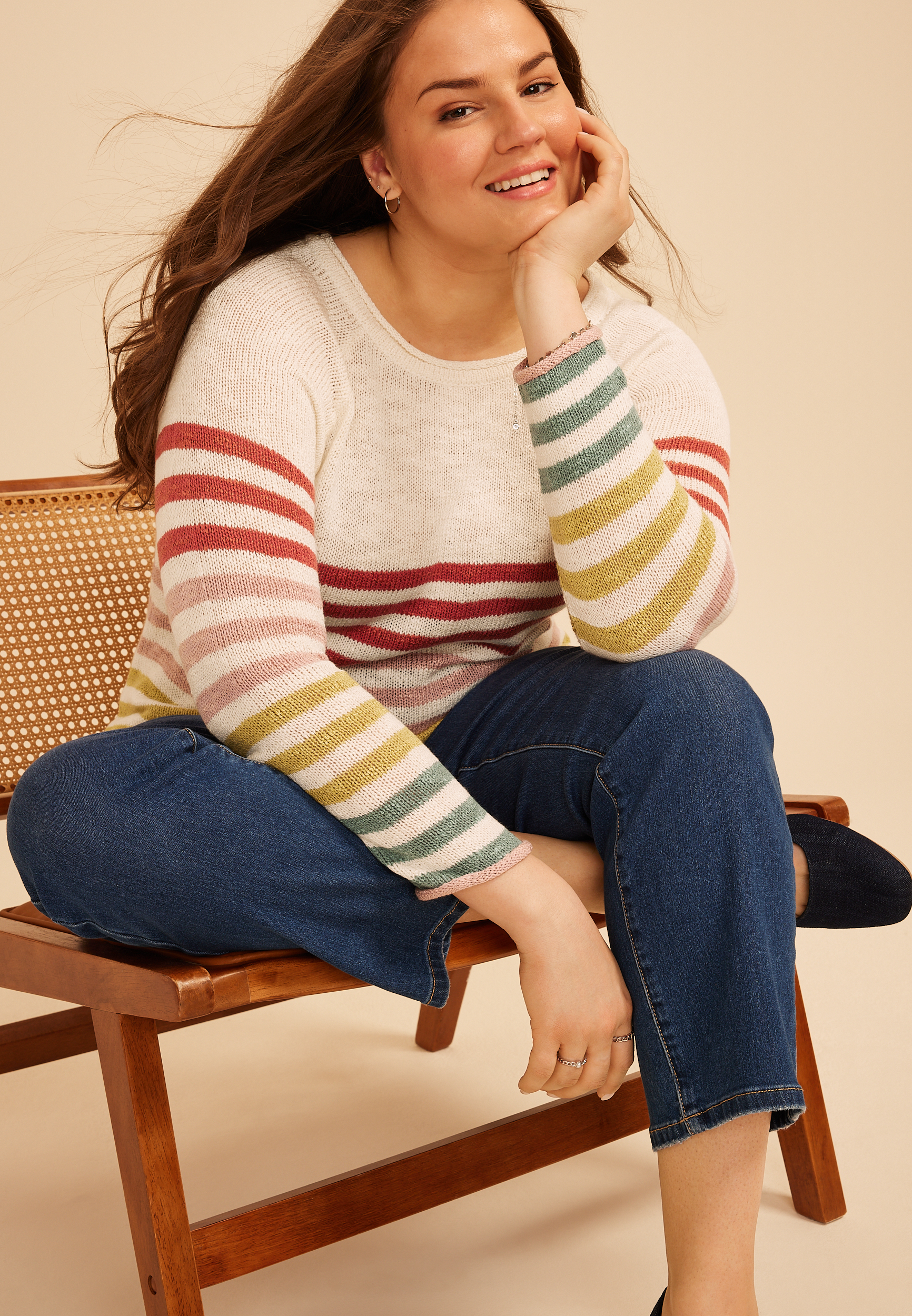 Plus Size Multi Color Stripe Sweater