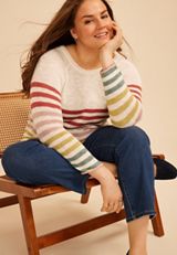 Plus Size Multi Color Stripe Sweater, C2754, small