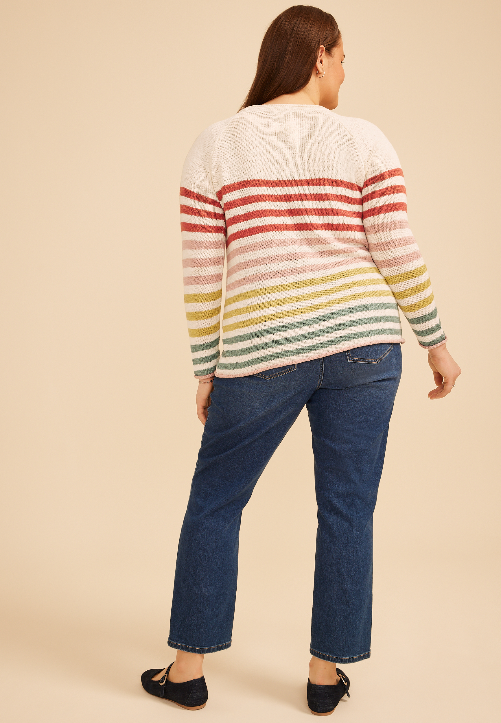 Plus Size Multi Color Stripe Sweater, C2754, large