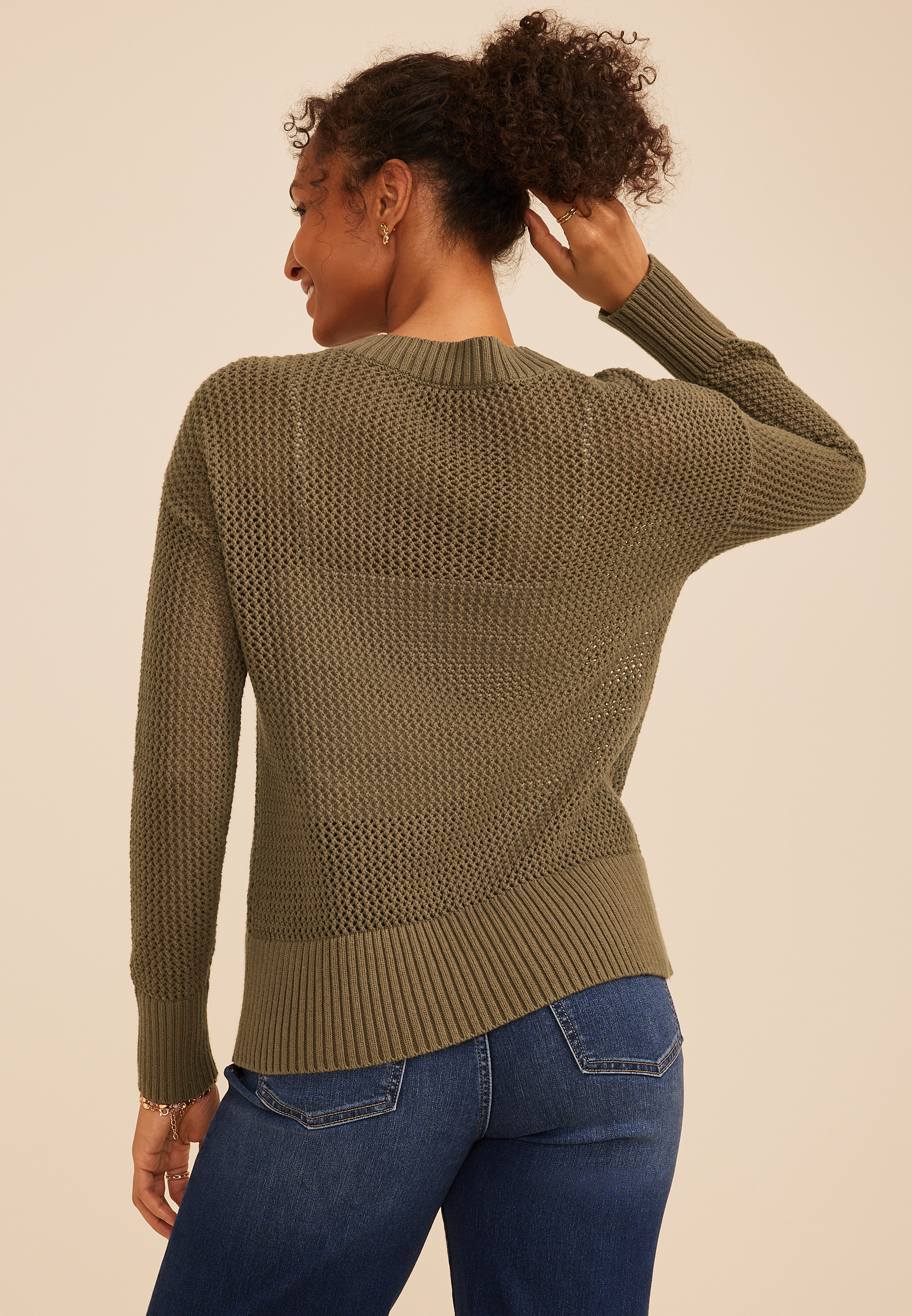 Embroidered Leaf Open Stitch Sweater, C5364, large