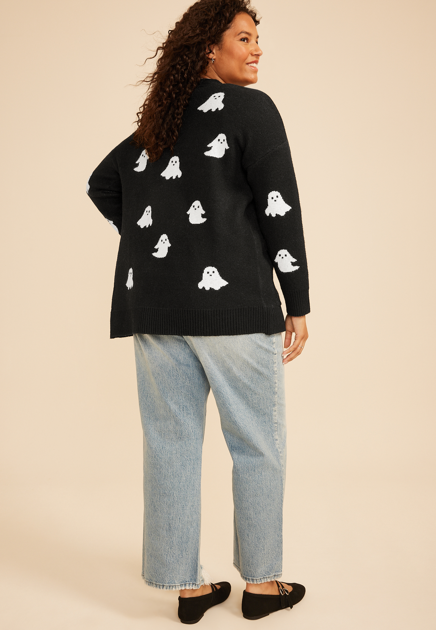 Plus Size Beaded Ghost Open Front Cardigan, C1756, large
