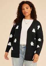 Plus Size Beaded Ghost Open Front Cardigan, C1756, small
