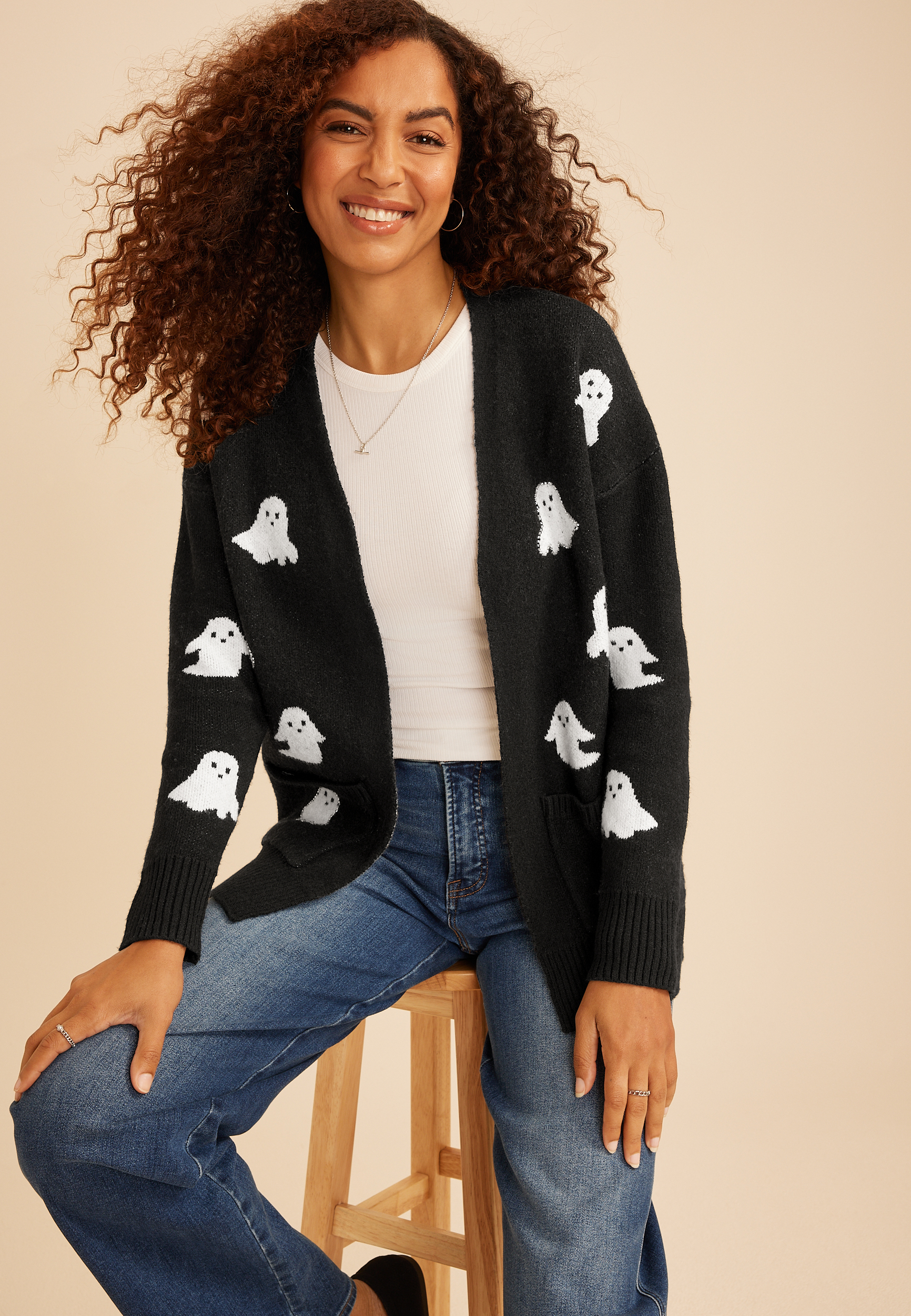 Beaded Ghost Open Front Cardigan