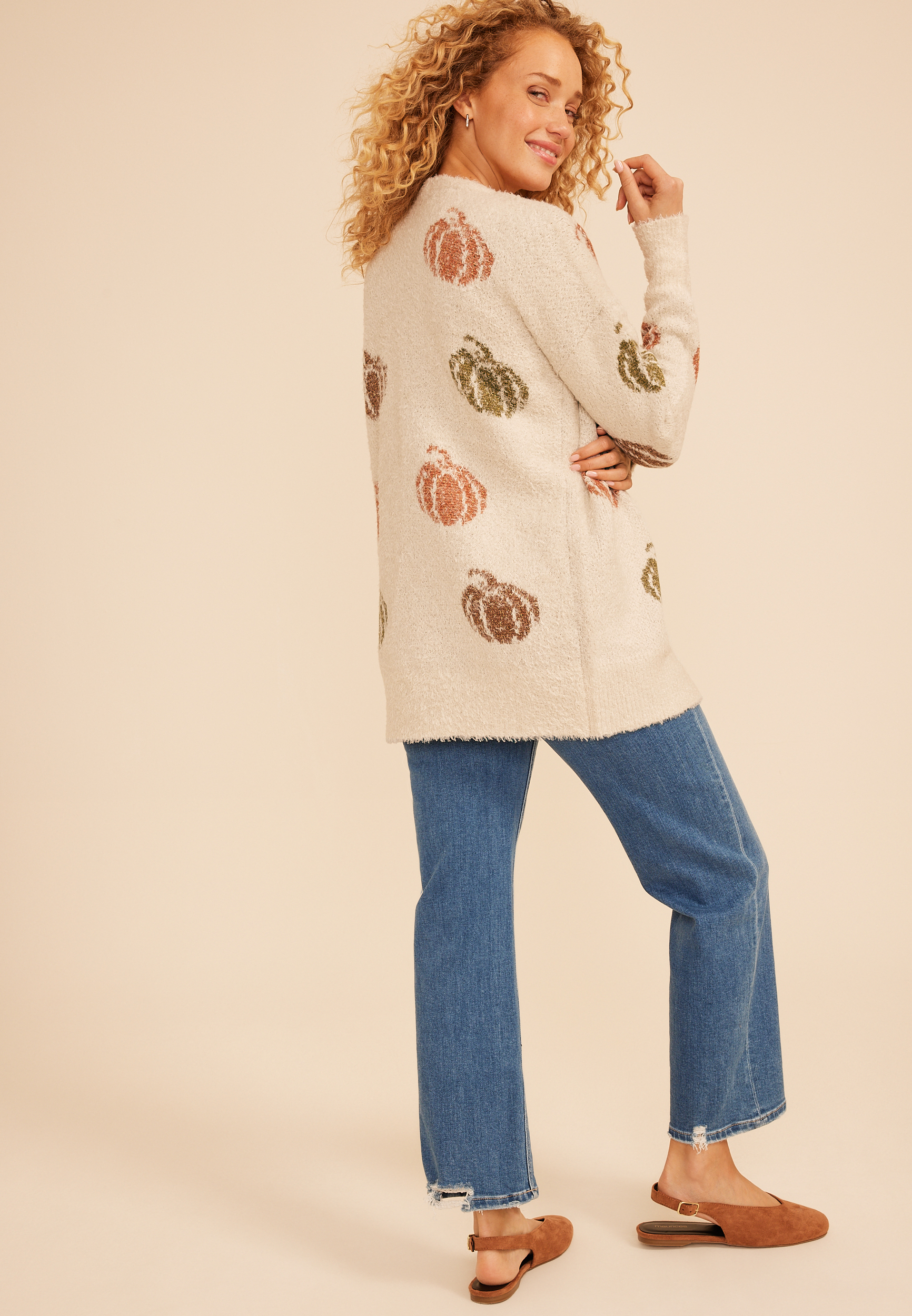 Metallic Pumpkin Open Front Cardigan, C5883, large