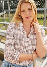 Pucker Plaid Floral Button Down Shirt, C9776, small