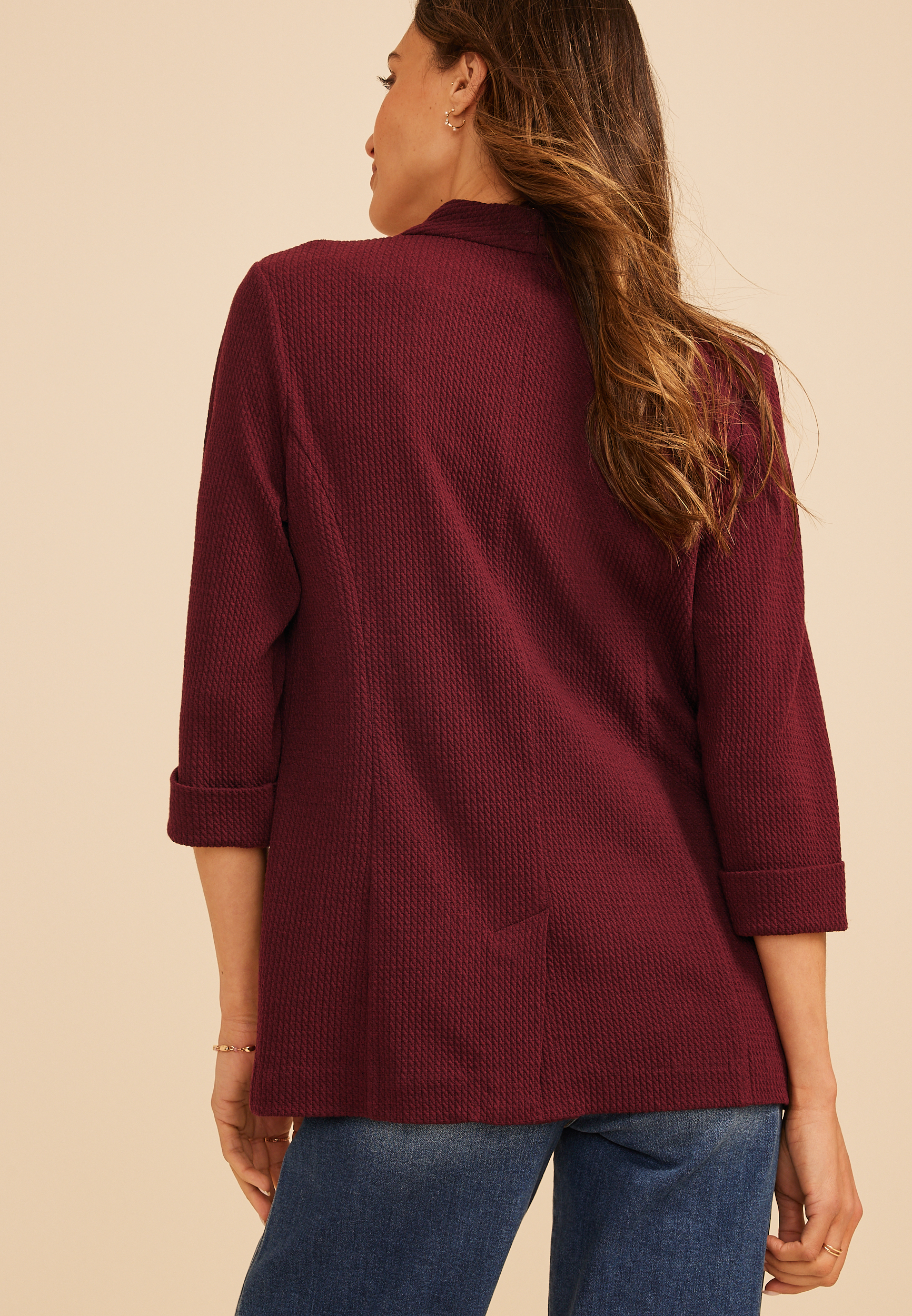 Versa 3/4 Sleeve Textured Blazer, C7923, large