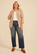 Plus Size Versa 3/4 Sleeve Textured Blazer, C5724, small