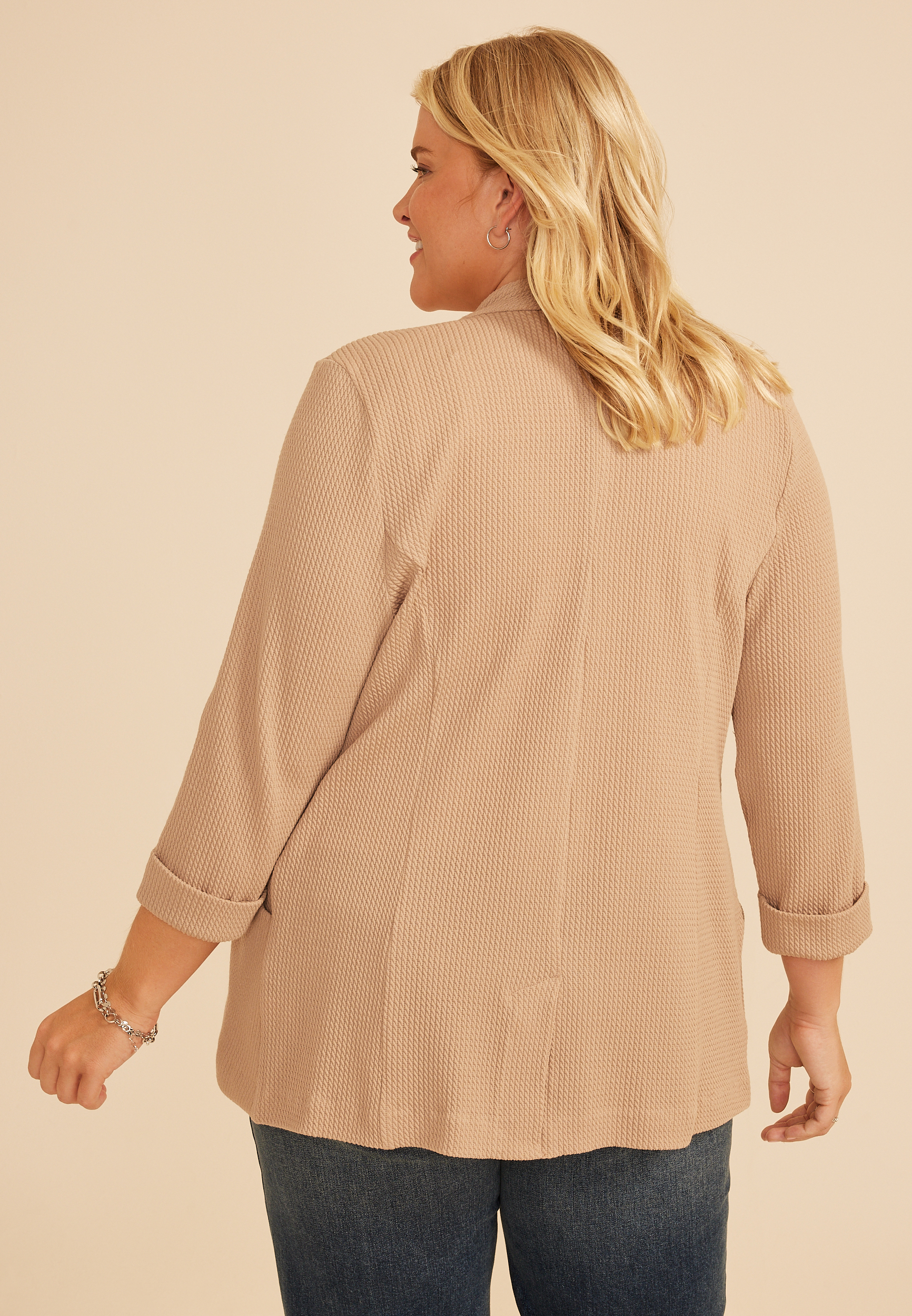 Plus Size Versa 3/4 Sleeve Textured Blazer, C5724, large