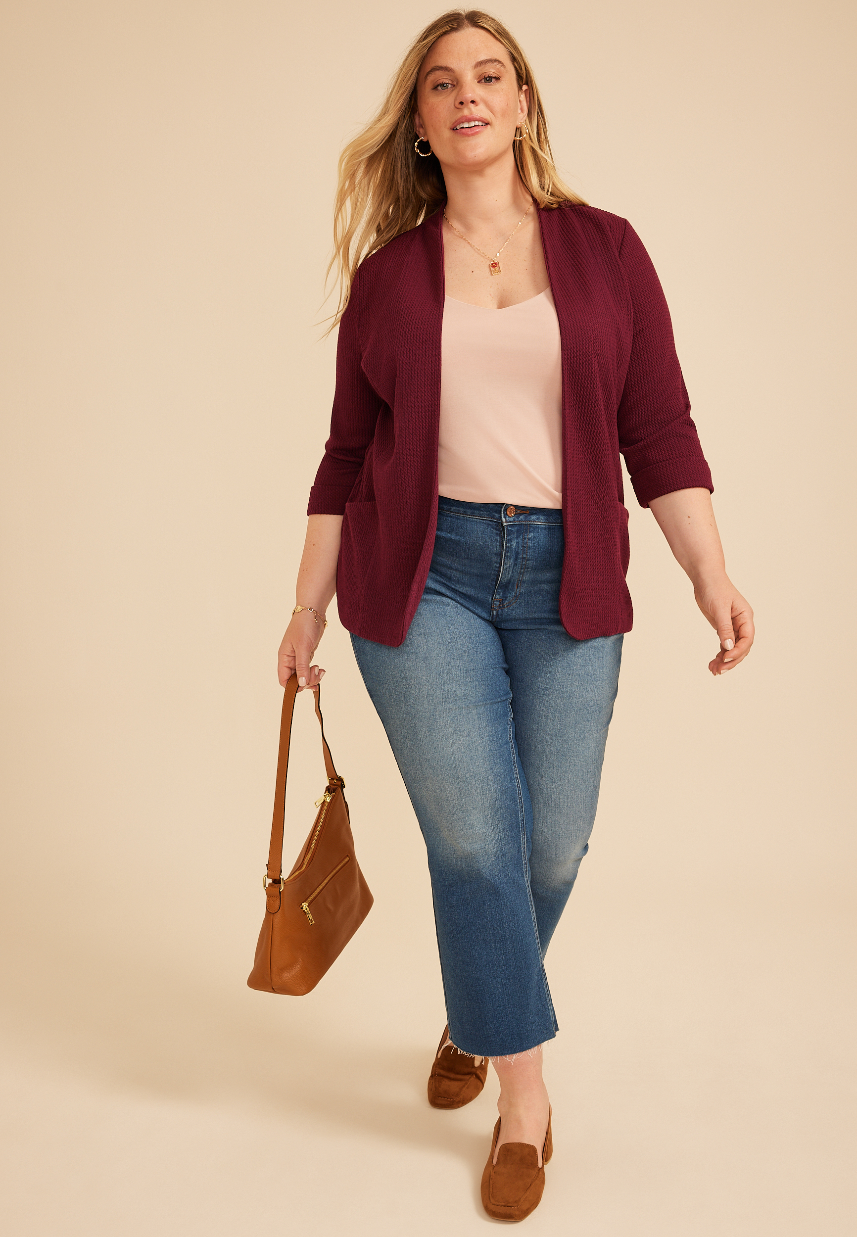 Plus Size Versa 3/4 Sleeve Cable Pocket Blazer