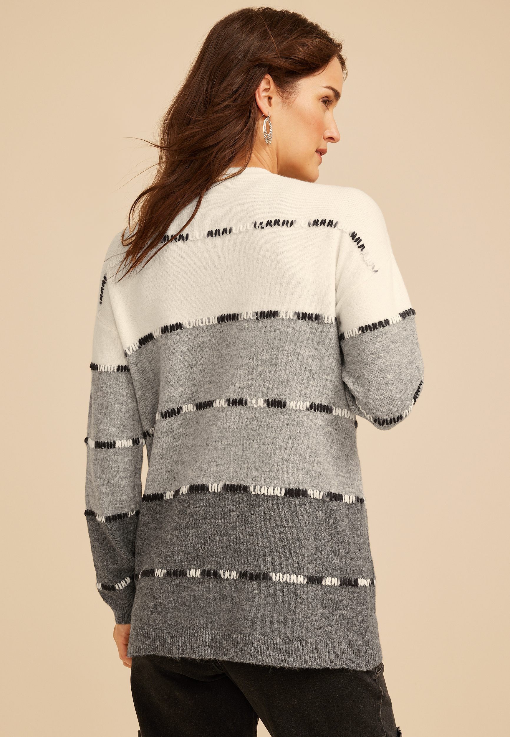 90s Colorblock Whipstitch Open Front Cardigan, C1942, large