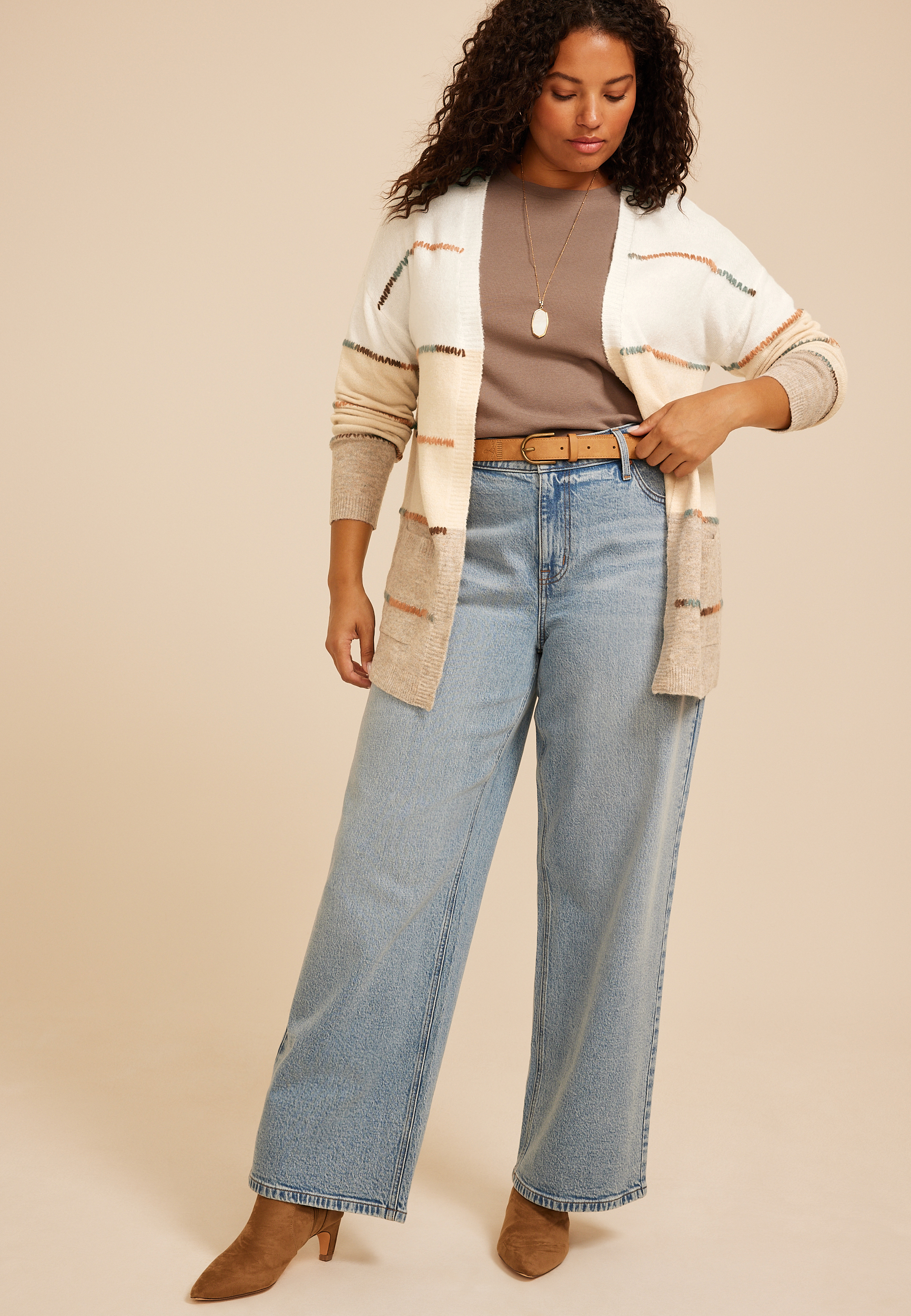 Plus Size 90s Colorblock Whipstitch Open Front Cardigan, C9817, large