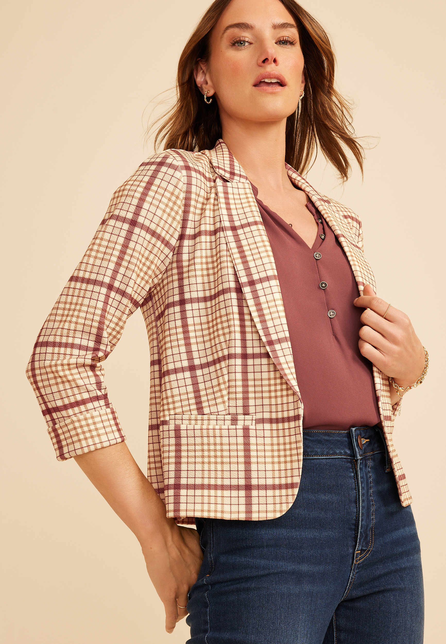 Versa Cropped Plaid Blazer