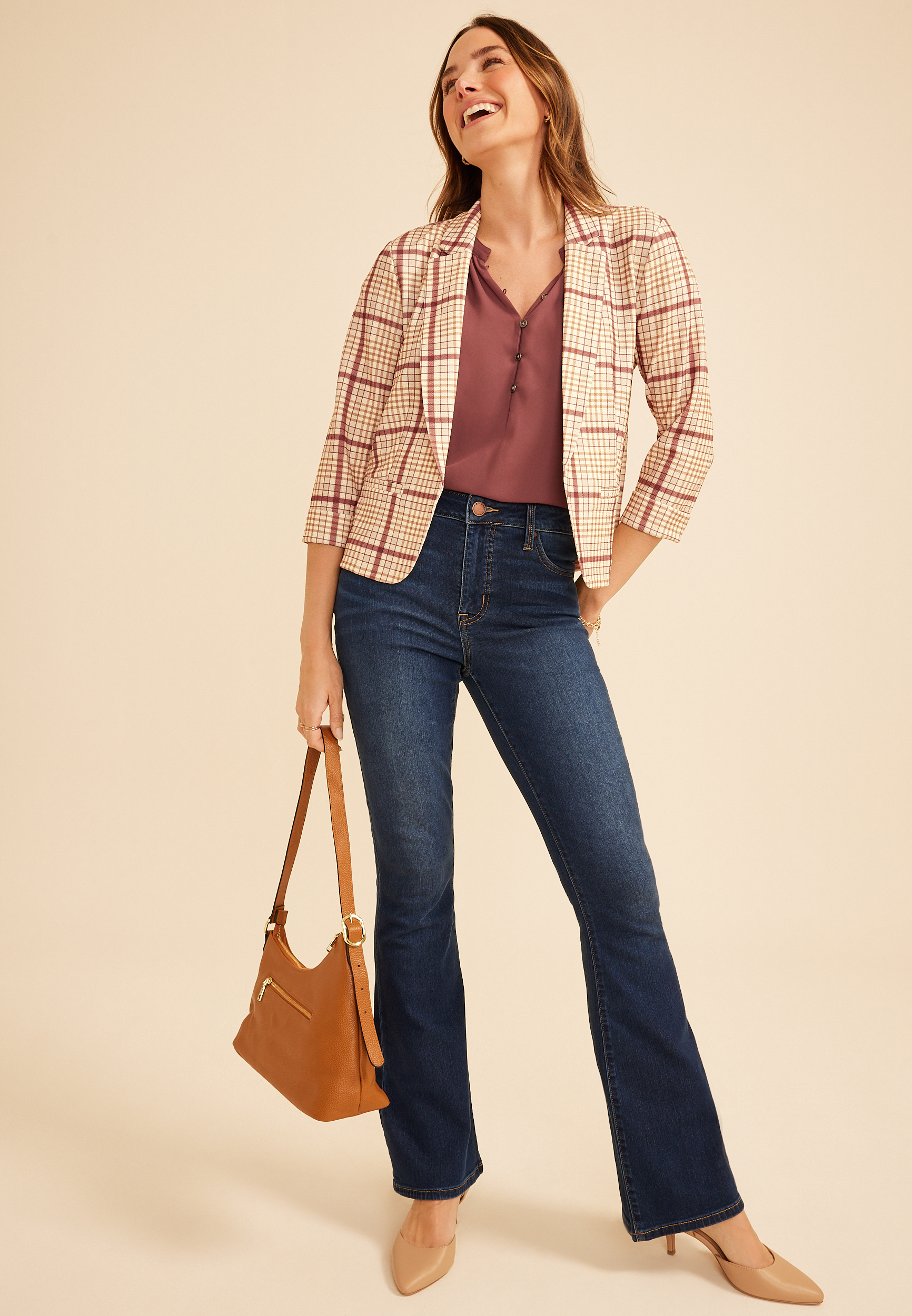 Versa Cropped Plaid Blazer, C9504, large