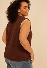 Plus Size Textured Stripe Tie Front Vest, C6058, small
