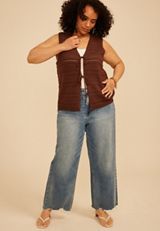 Plus Size Textured Stripe Tie Front Vest, C6058, small