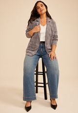 Plus Size Plaid Blazer, C1756, small