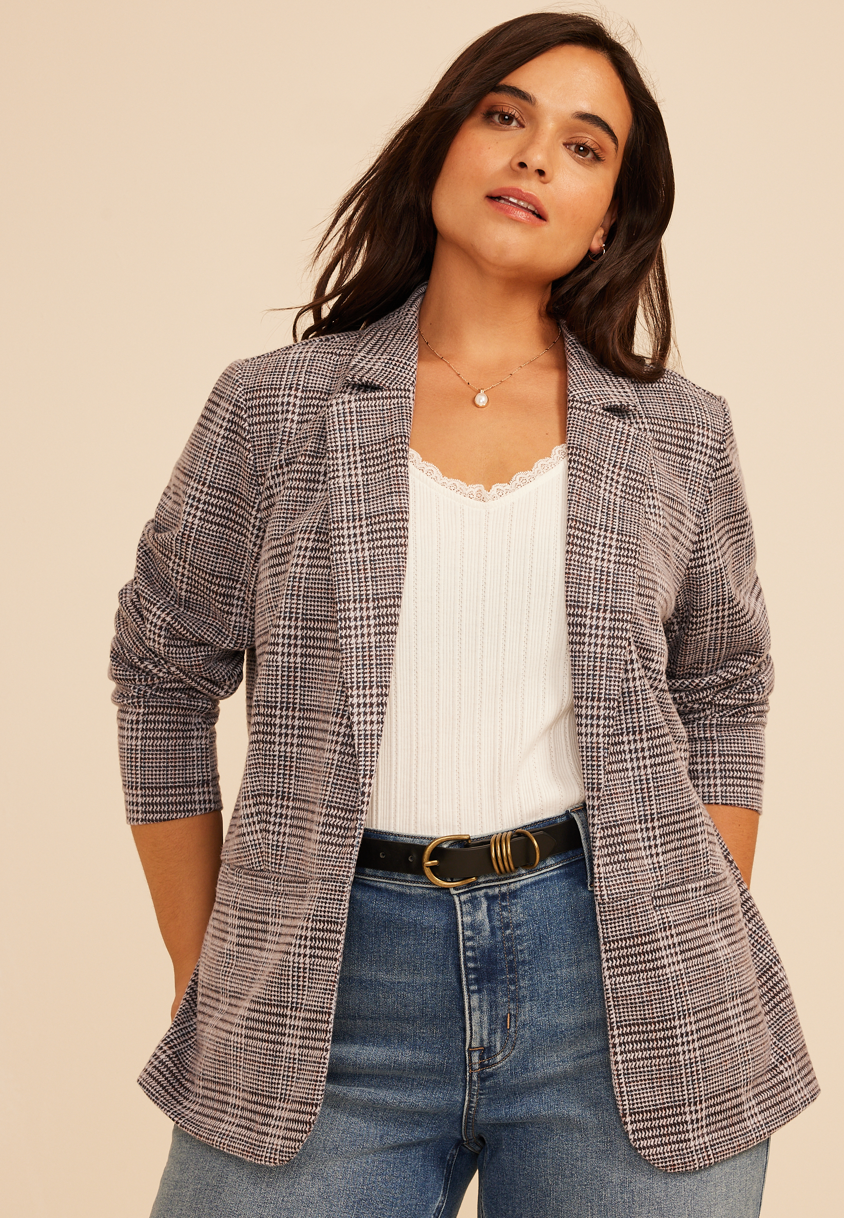 Plus Size Plaid Blazer, C1756, large