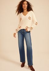 Pumpkin Embroidered V Neck Sweater, C5487, small