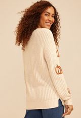 Pumpkin Embroidered V Neck Sweater, C5487, small