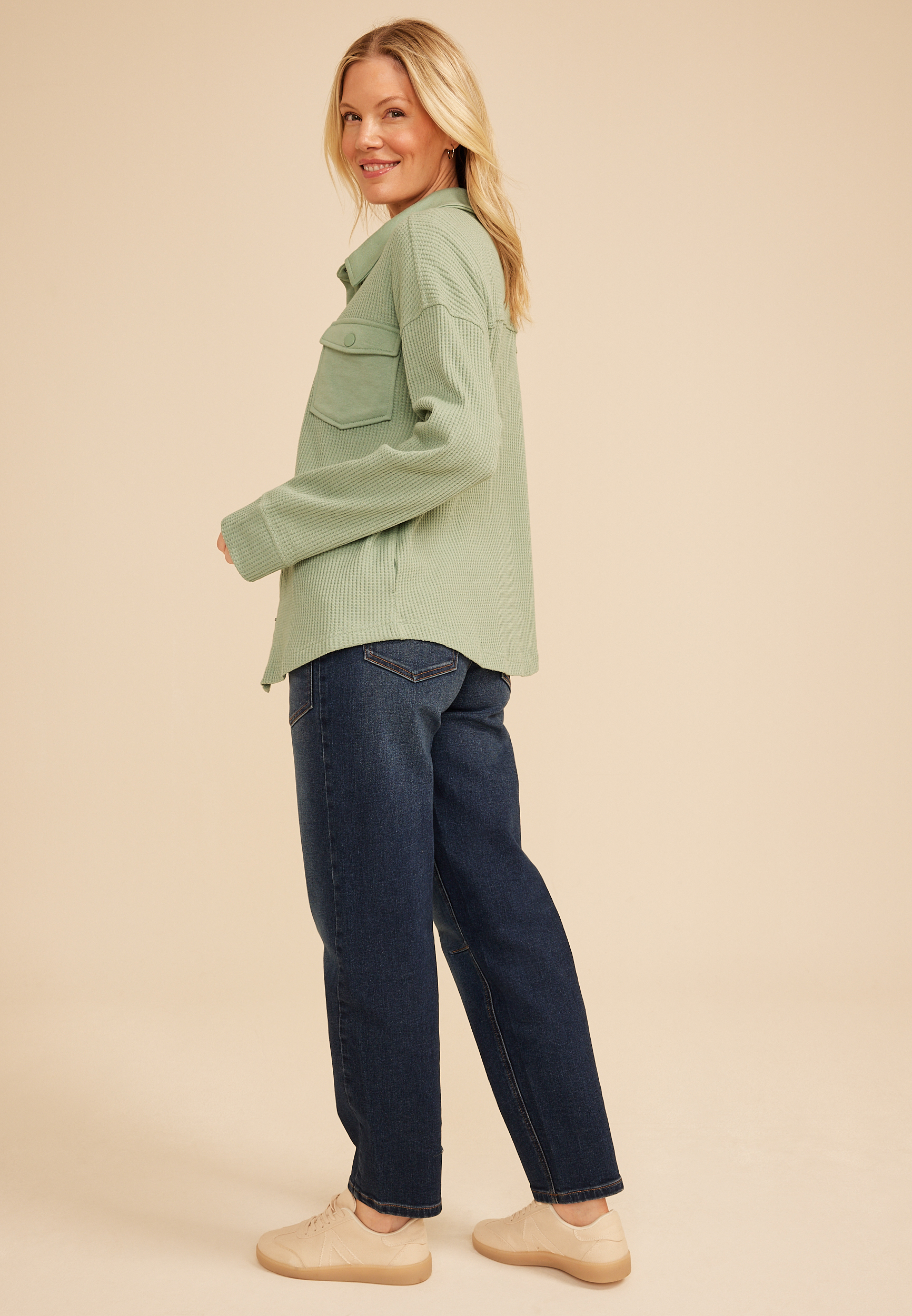 Waffle Snap Button Shacket, C7225, large