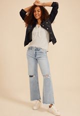 Flying Monkey&trade; Mid Rise Ripped Fray Hem Slim Wide Leg Jean, C2806, small