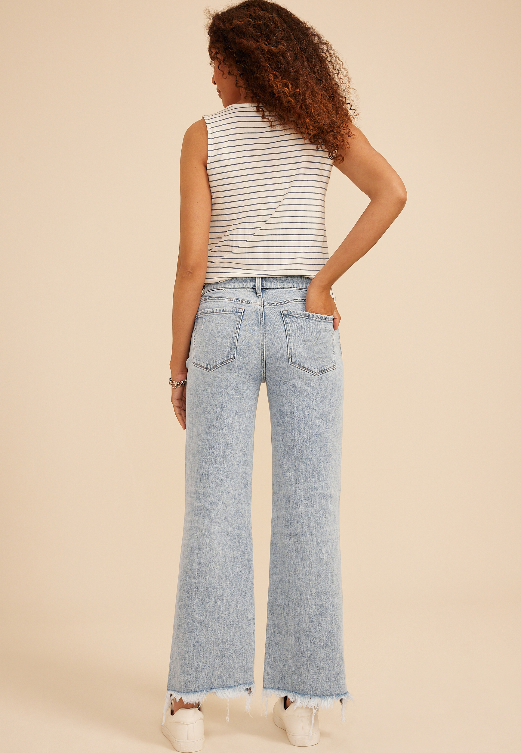 Flying Monkey&trade; Mid Rise Ripped Fray Hem Slim Wide Leg Jean, C2806, large