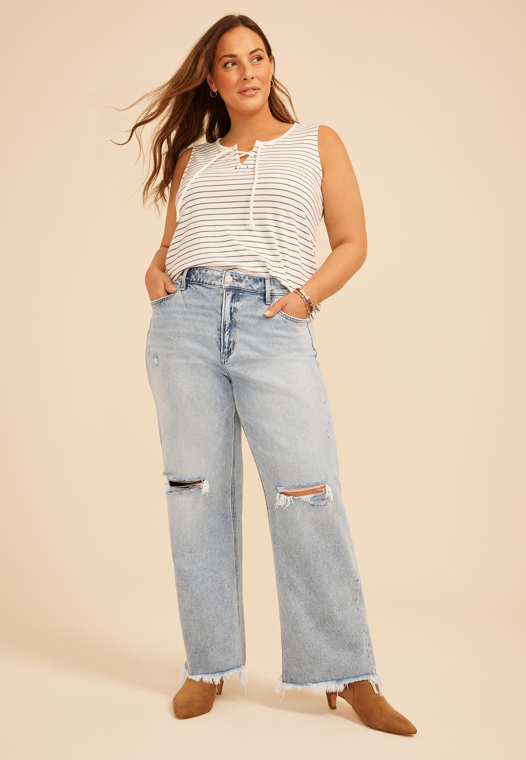 Plus Size Flying Monkey&trade; Mid Rise Ripped Fray Hem Slim Wide Leg Jean