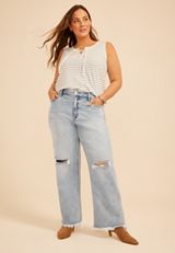 Plus Size Flying Monkey&trade; Mid Rise Ripped Fray Hem Slim Wide Leg Jean, C2806, small
