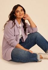 Plus Size Waffle Snap Button Shacket, LAVENDER GRAY, small
