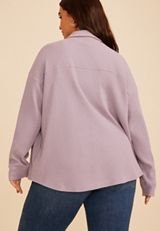 Plus Size Waffle Snap Button Shacket, LAVENDER GRAY, small