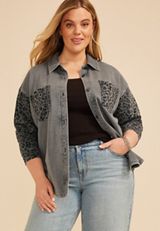 Plus Size Leopard Washed Oversized Shacket, C1770, small