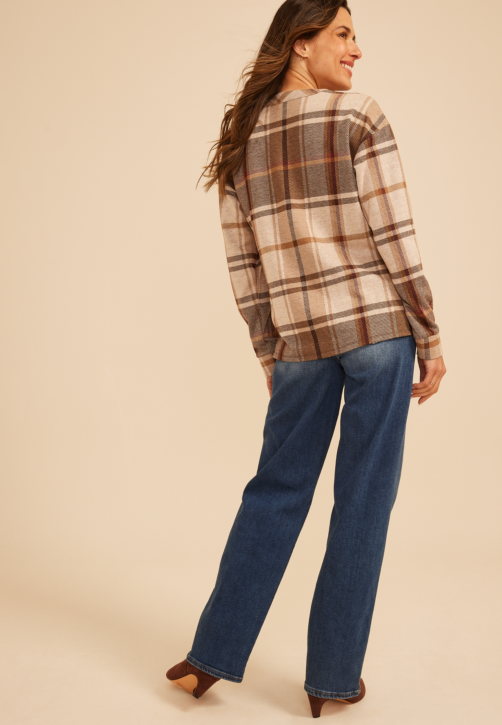Plaid Button Front Cardigan, C5899, large