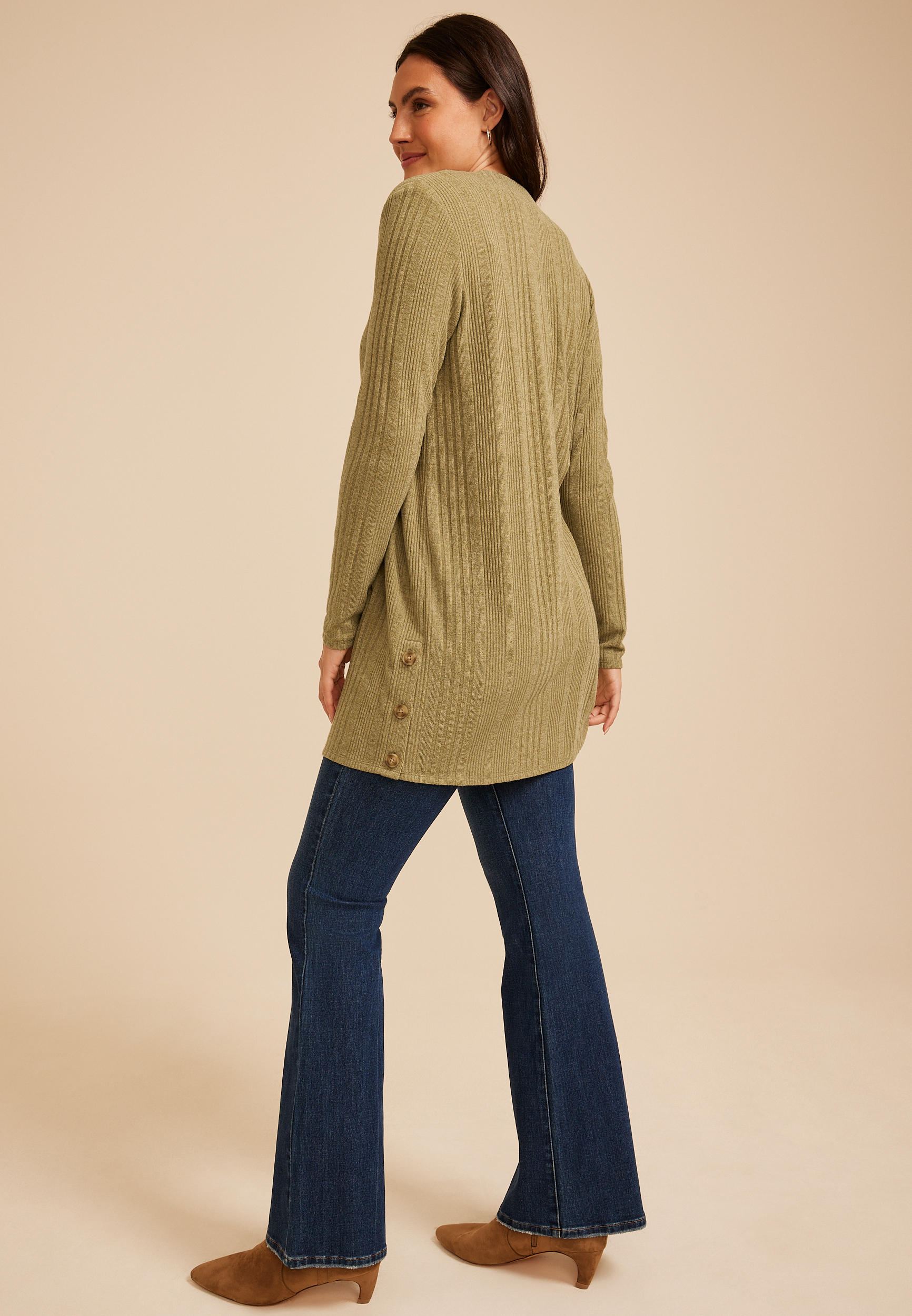 Ribbed Hacci Side Button Open Front Duster Cardigan, C774, large