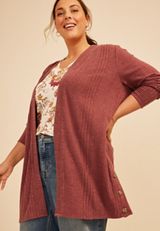 Plus Size Ribbed Hacci Side Button Open Front Duster Cardigan, C9585, small