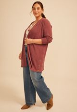 Plus Size Ribbed Hacci Side Button Open Front Duster Cardigan, C9585, small