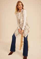 Plaid Open Front Waterfall Vest, C1318, small