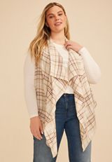 Plus Size Plaid Open Front Waterfall Vest, C1318, small