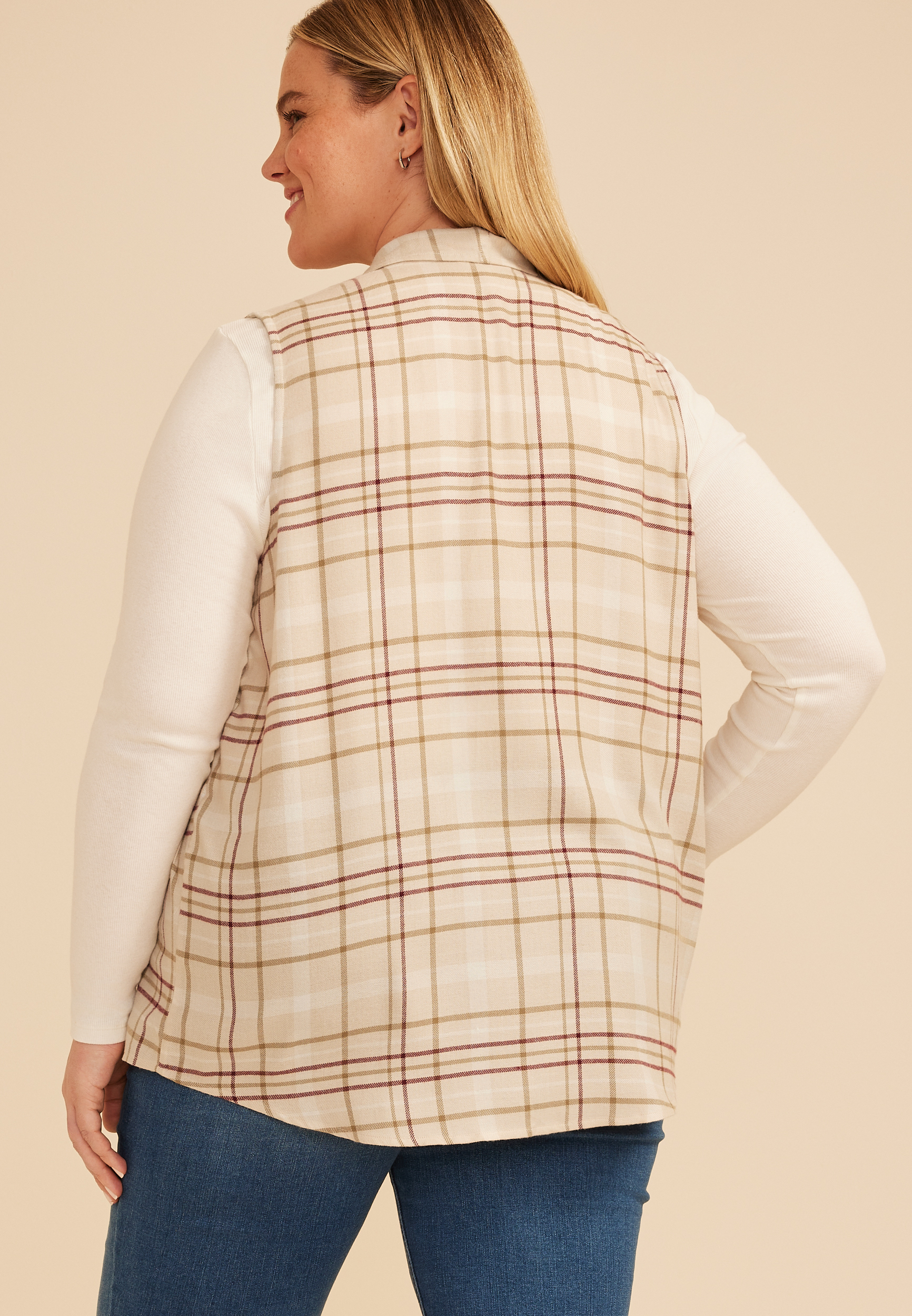 Plus Size Plaid Open Front Waterfall Vest, C1318, large