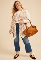Plus Size Plaid Open Front Waterfall Vest, C1318, small