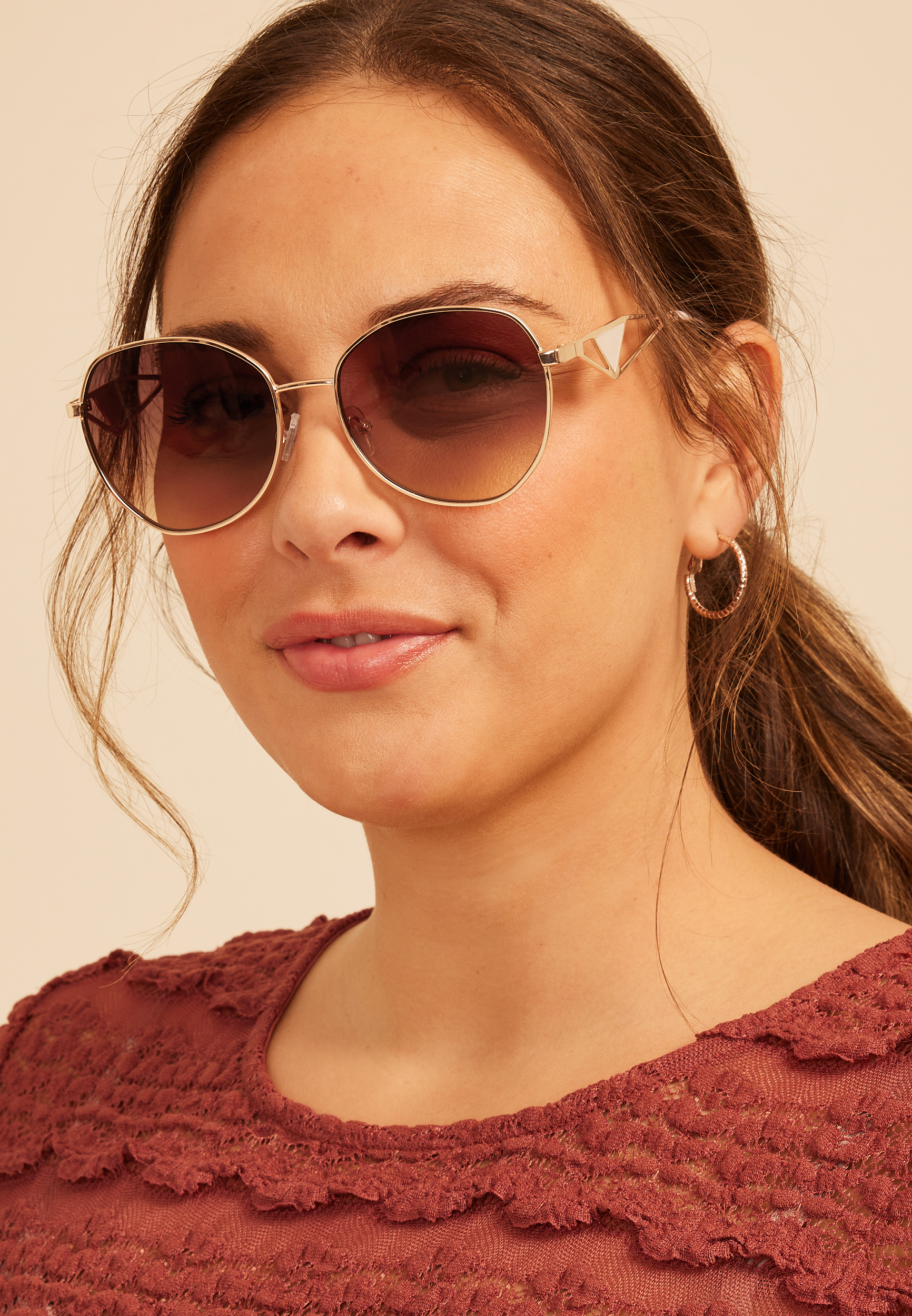 Rose Gold Enamel Round Sunglasses, C7386, large