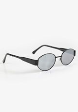 Black Metal Oval Mirror Sunglasses, C106, small