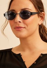 Black Metal Oval Mirror Sunglasses, C106, small
