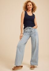 High Rise Tie Waist Seamed Wide Leg Jeans, C2806, small