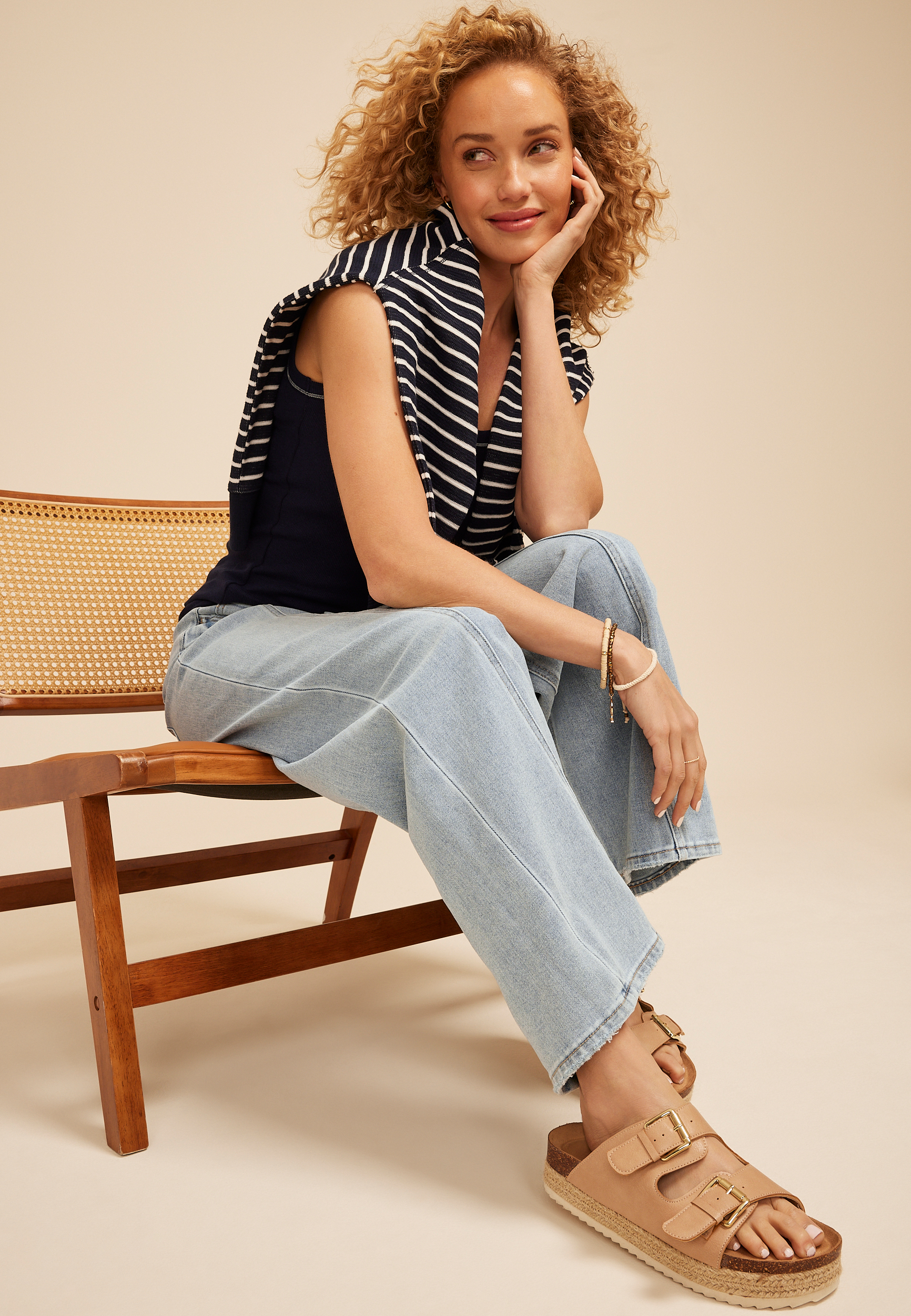 High Rise Tie Waist Seamed Wide Leg Jeans, C2806, large