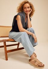 High Rise Tie Waist Seamed Wide Leg Jeans, C2806, small